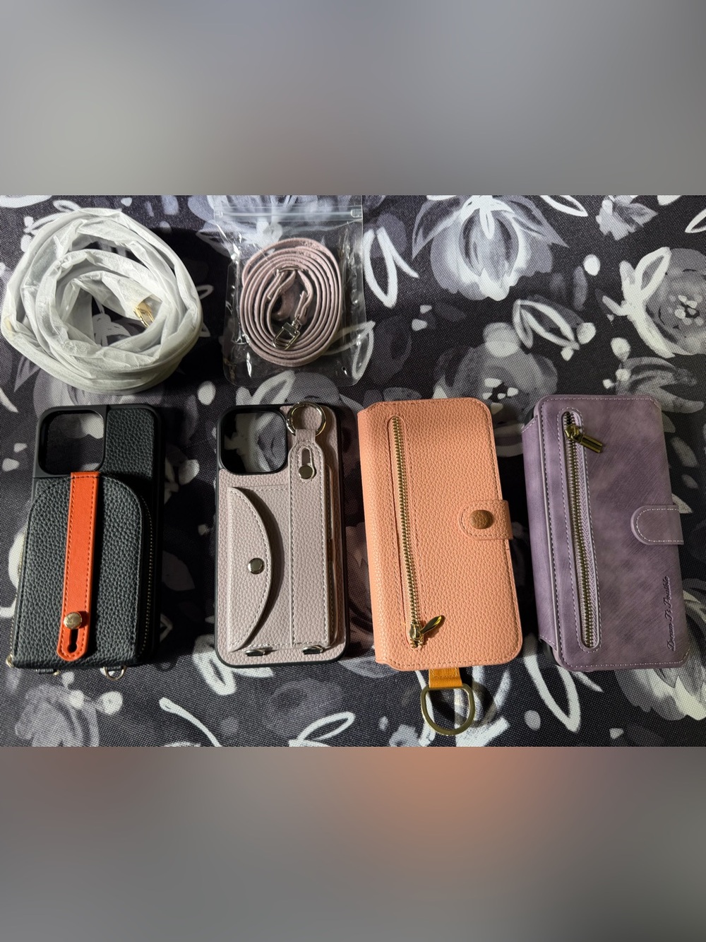 iPhone 14 Pro Max - Wallet Phone Case bundle of 4 - Pink, Gray, Black, Purple